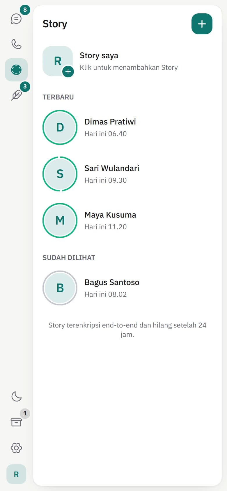 Fitur cerita Makechat di ponsel dengan pembaruan contoh dari kontak.
